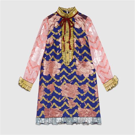 gucci silk cotton embroidered dress